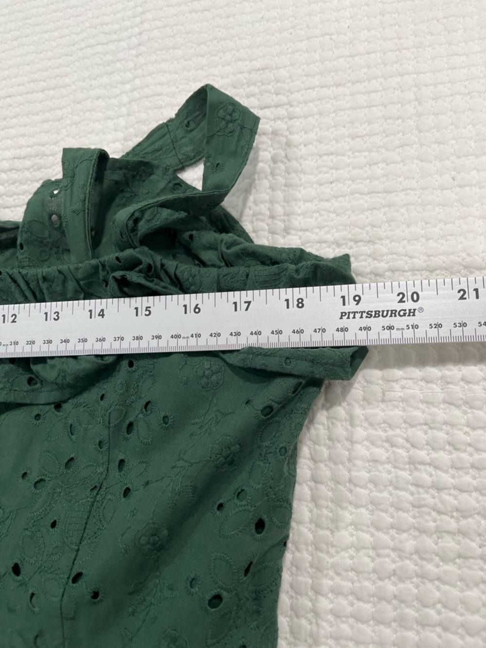 LOFT Green Eyelet Midi Dress 8 Ruffle Neck Romantic Fit & Flare Garden Party - Picture 3 of 12